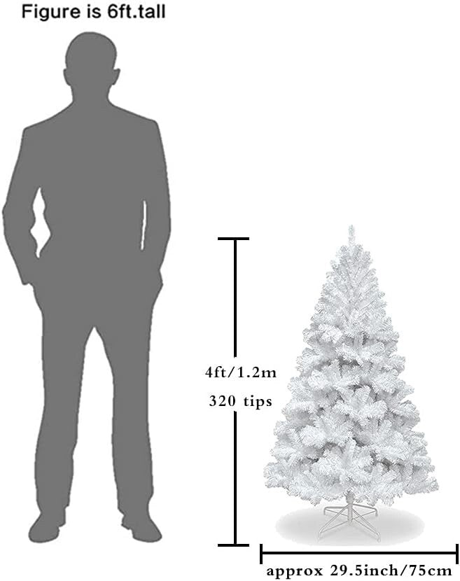VEYLIN 4FT White Artificial Christmas Tree 320 Tips Full Realistic Metal Stand