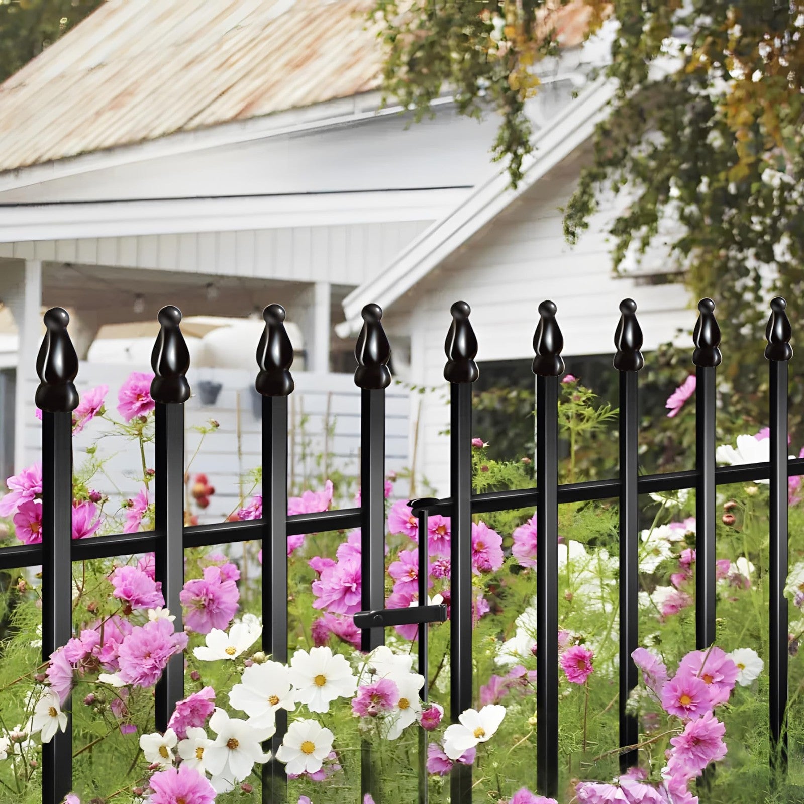 ARIFARO 3m Decorative Metal Garden Fence 4 Panels & Gate Pet Barrier 81cm High