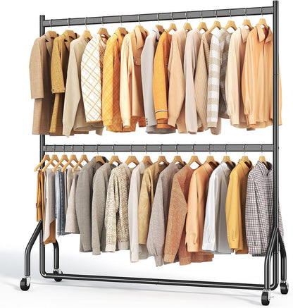 Clothes Rail Rack Heavy Duty Double Hanging Garment Stand 152cm 160kg Wheels