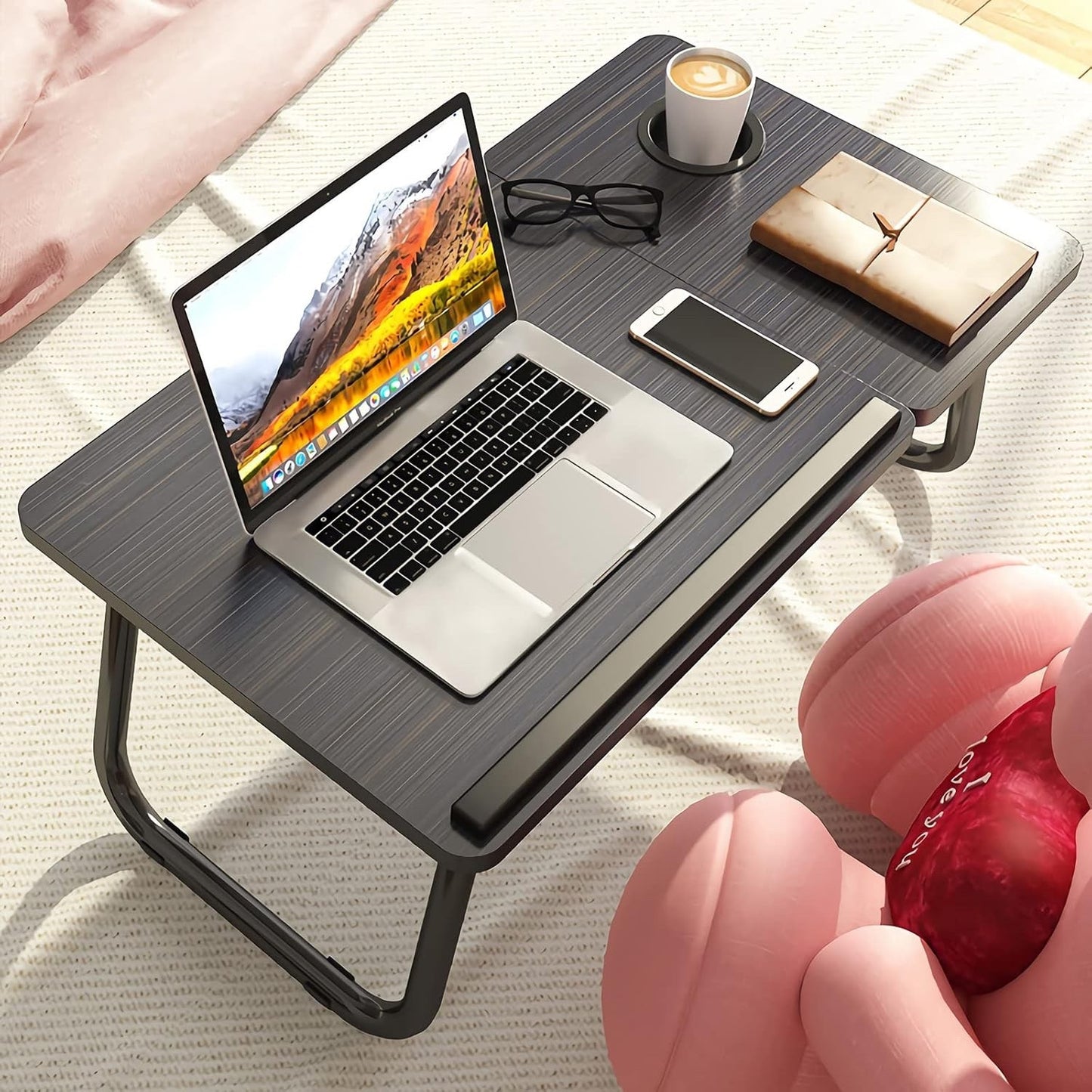 Laptop Bed Table Foldable Desk Cup Slot Reading Holder Sofa Tray Portable Stand