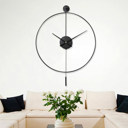 Large Wall Clock Pendulum Silent 60cm Black Modern Metal Analogue Home Decor