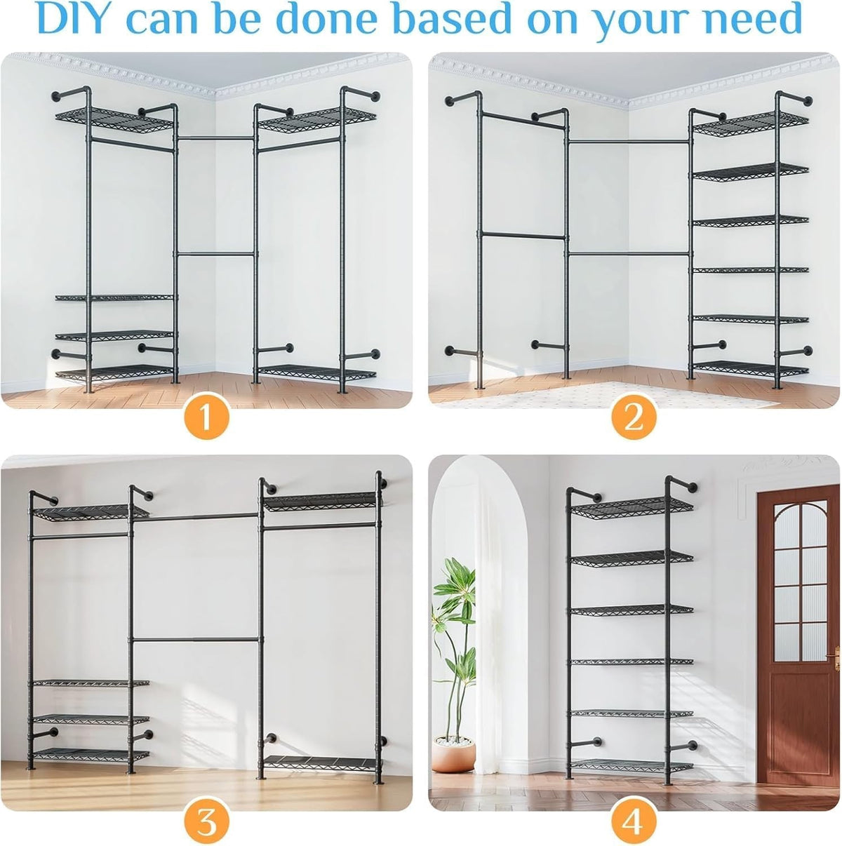 Clothes Rail Wardrobe Rack Adjustable Freestanding Storage 6 Shelves Double Rods