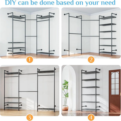 Clothes Rail Wardrobe Rack Adjustable Freestanding Storage 6 Shelves Double Rods