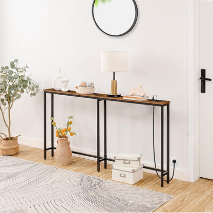 Console Table Charging Station 160cm Slim USB Type-C Sofa Hallway Rustic Brown