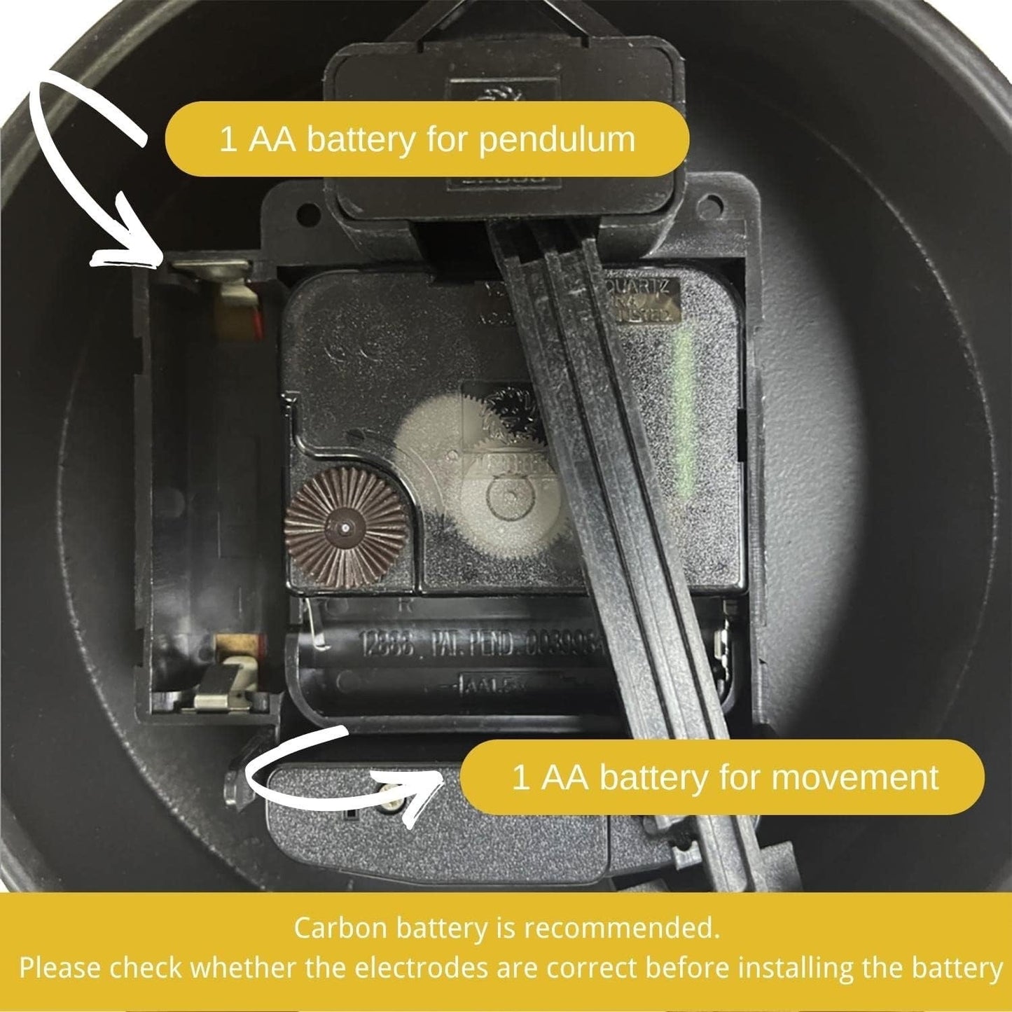 Large Decorative Wall Clock 60cm 24in Metal Silent Non Ticking Pendulum Black