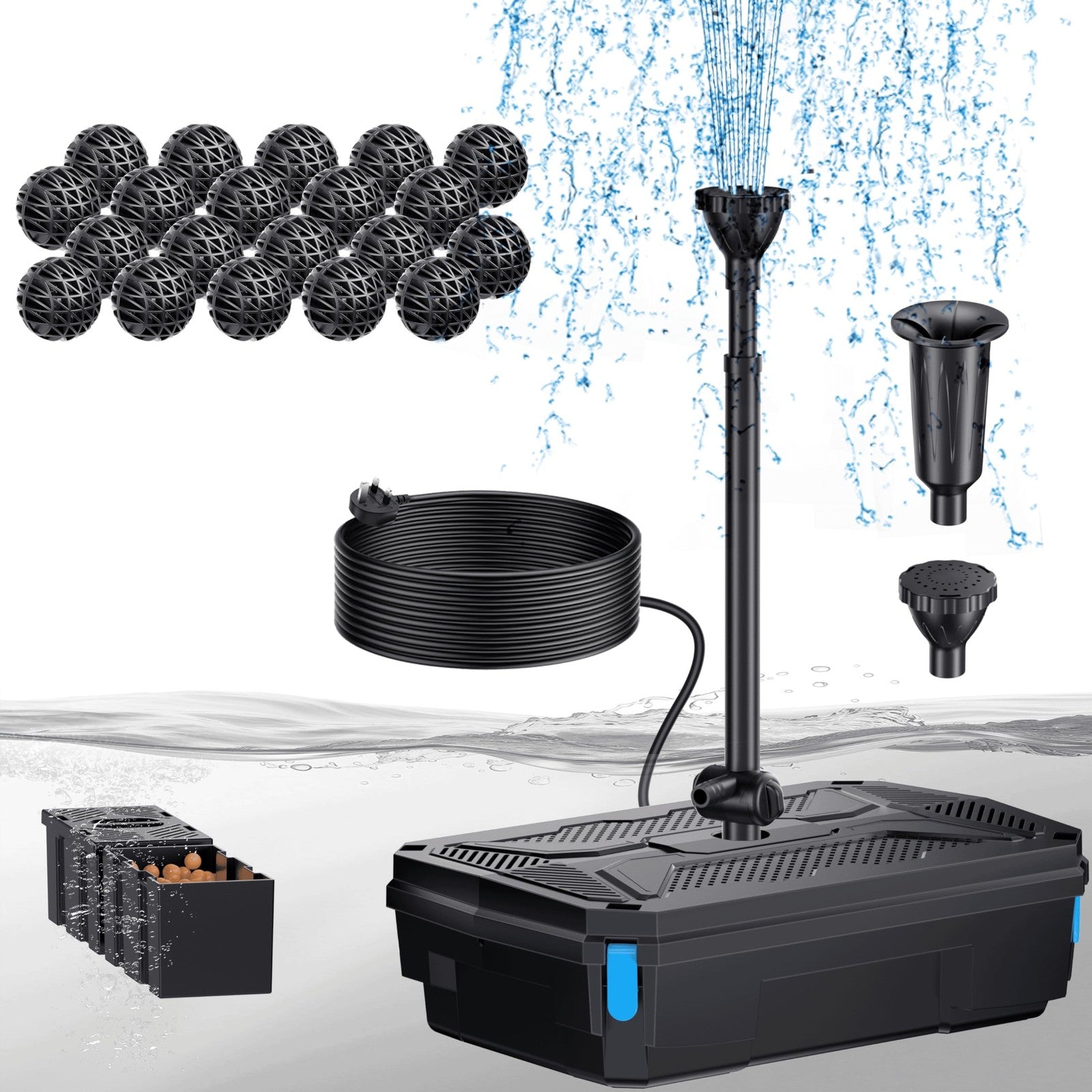 Biling 40W Pond Filter with UV Clarifier, All-in-One 2500 l/h Water Pump UV