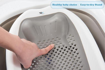 Baby Bath Tub Stand Foldable Newborn Bathtub 81cm Grey Non Slip Seat Drain 0-24M