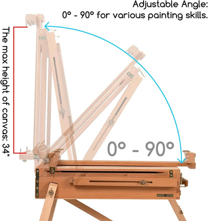French Easel Sketchbox Painting Stand Large Beechwood Folding Tripod Art Storage
