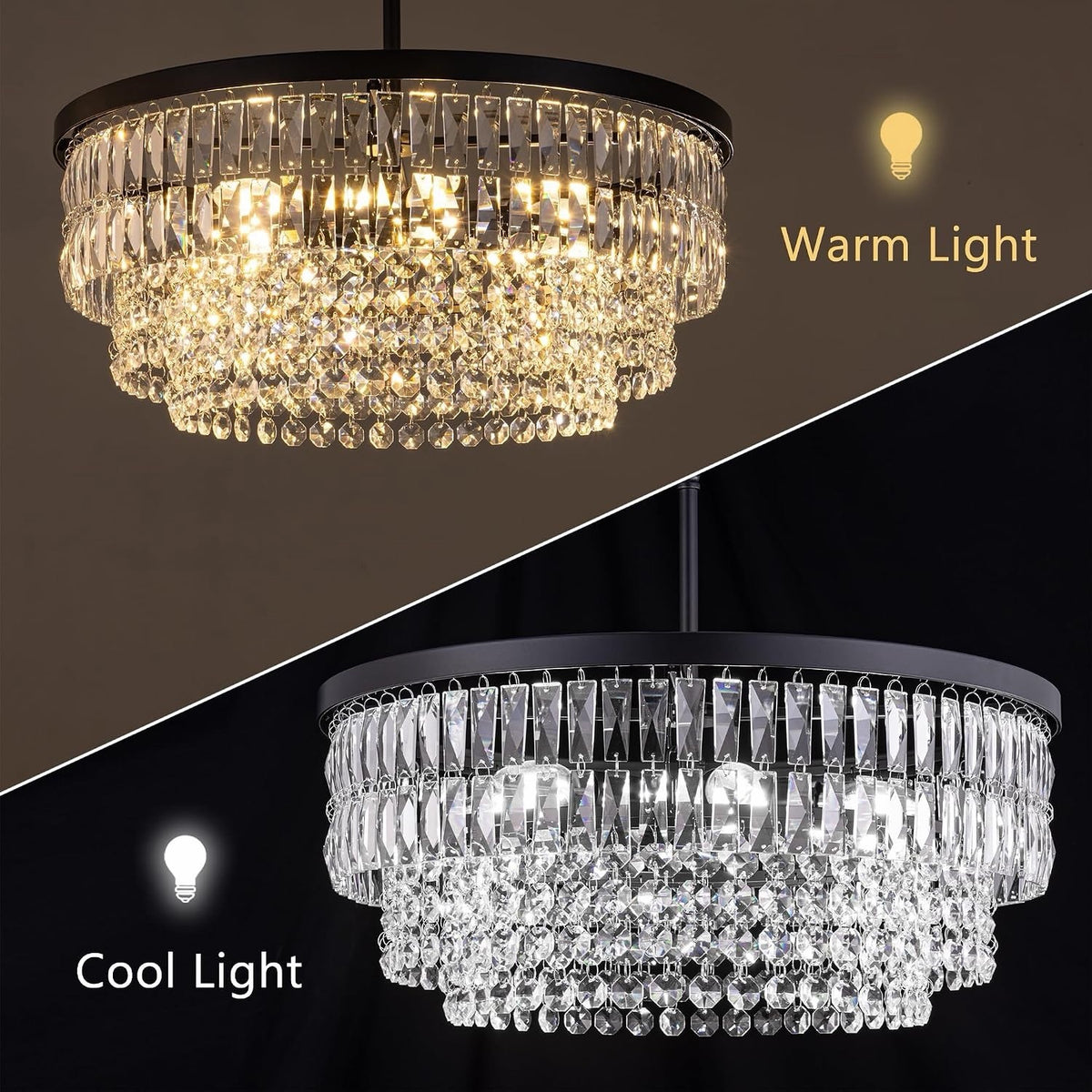 Crystal Chandelier Ceiling Light 6 Bulb Black 51cm Round Dining Room Pendant