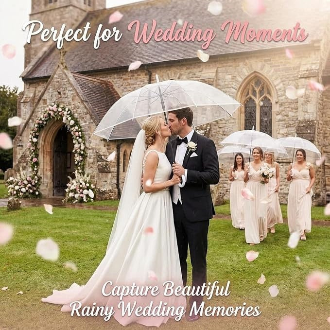 Wedding Umbrellas Clear Dome Transparent 16 Pack 95cm White Handle Bridal Party