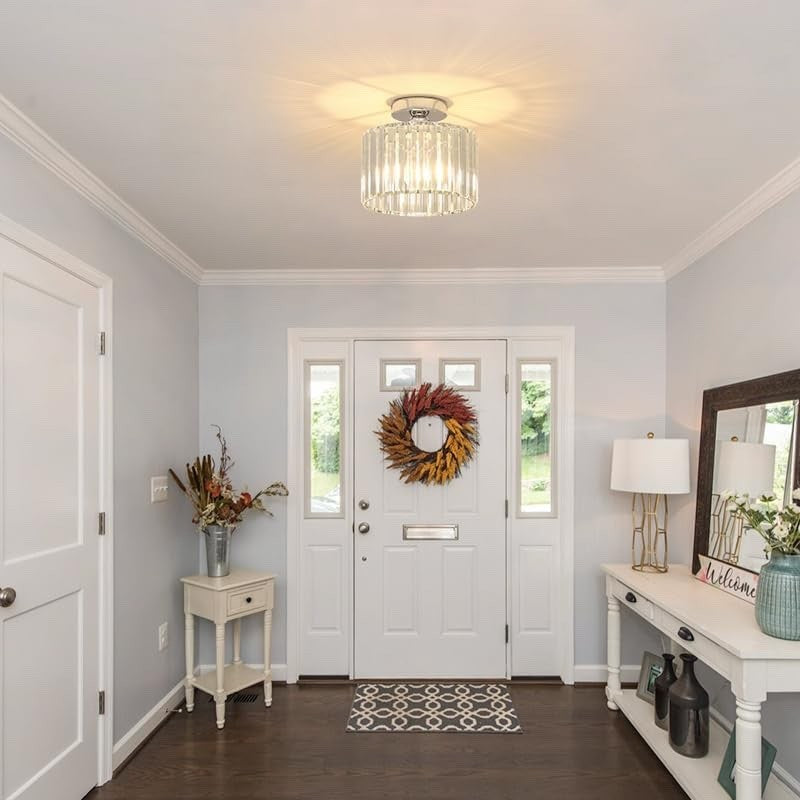 Crystal Ceiling Light Flush Mount Chrome Chandelier Glass Shade
