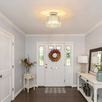 Crystal Ceiling Light Flush Mount Chrome Chandelier Glass Shade