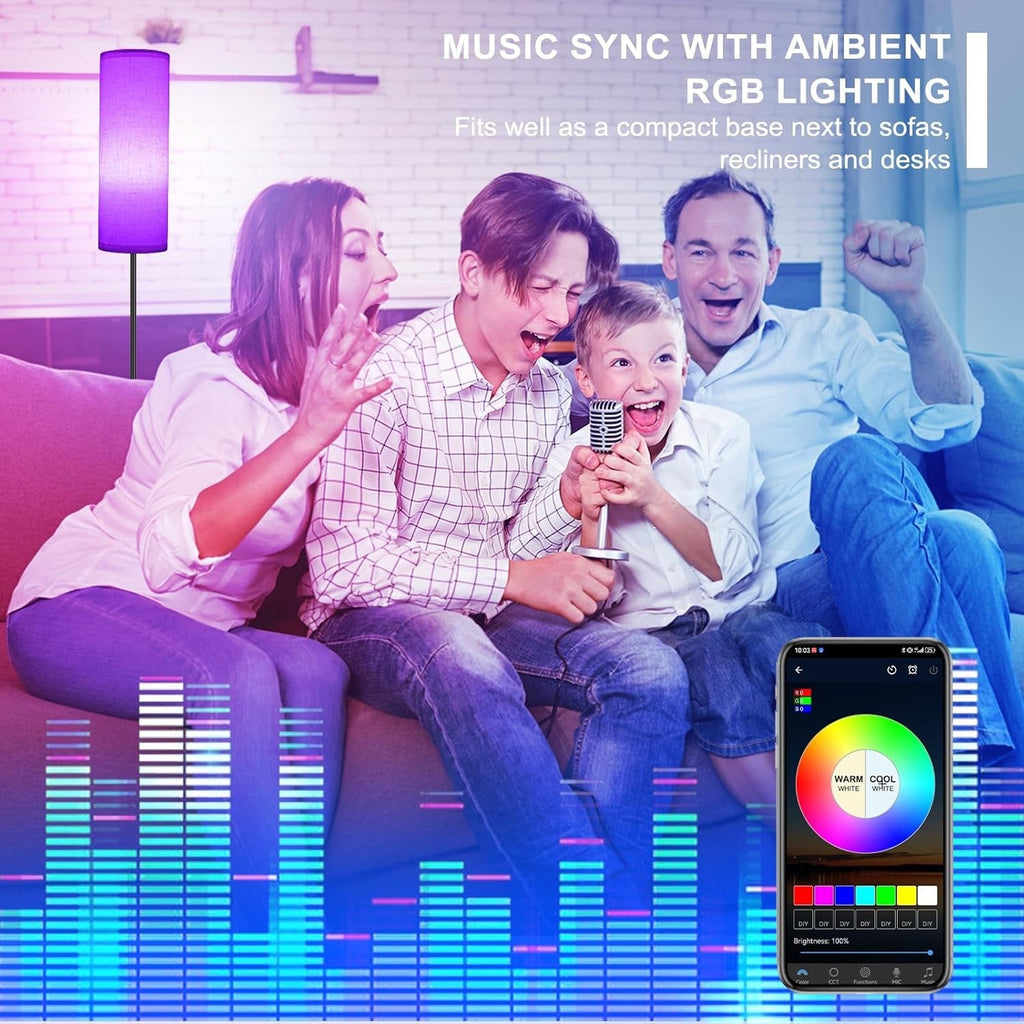 RGB Smart LED Floor Lamp Dimmable w/Remote Foot Switch Beige Shade