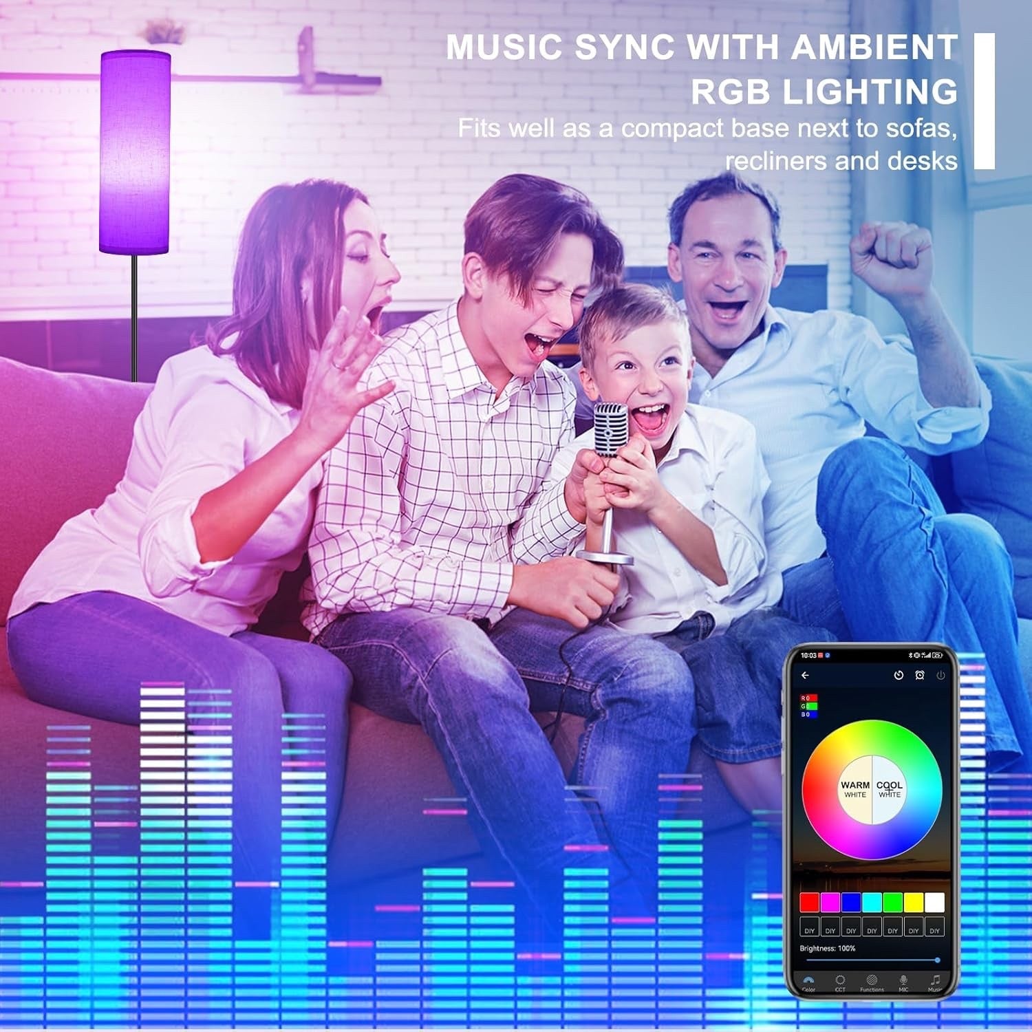 RGB Smart LED Floor Lamp Dimmable w/Remote Foot Switch Beige Shade