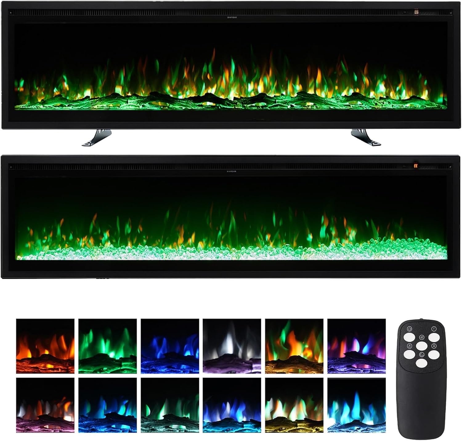 127cm Electric Fireplace Wall Mounted Recessed Freestanding LED Flame Heater