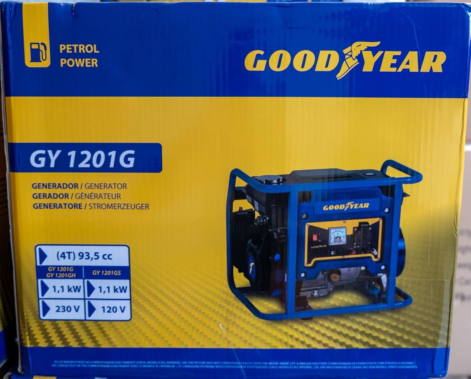 Goodyear generator 94 cm3  4t OHV 2.5 HP petrol. 1000 W 230 V AVR