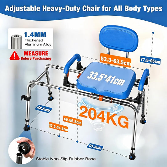Sliding Shower Chair 360 Swivel Seat 204kg Adjustable Bath Transfer Bench Blue