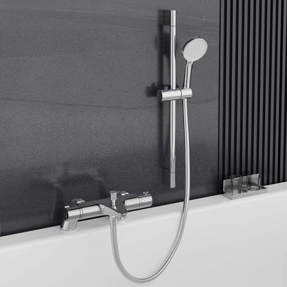 Thermostatic Bath Shower Mixer Tap Set Chrome Riser Rail Hose Hand Shower