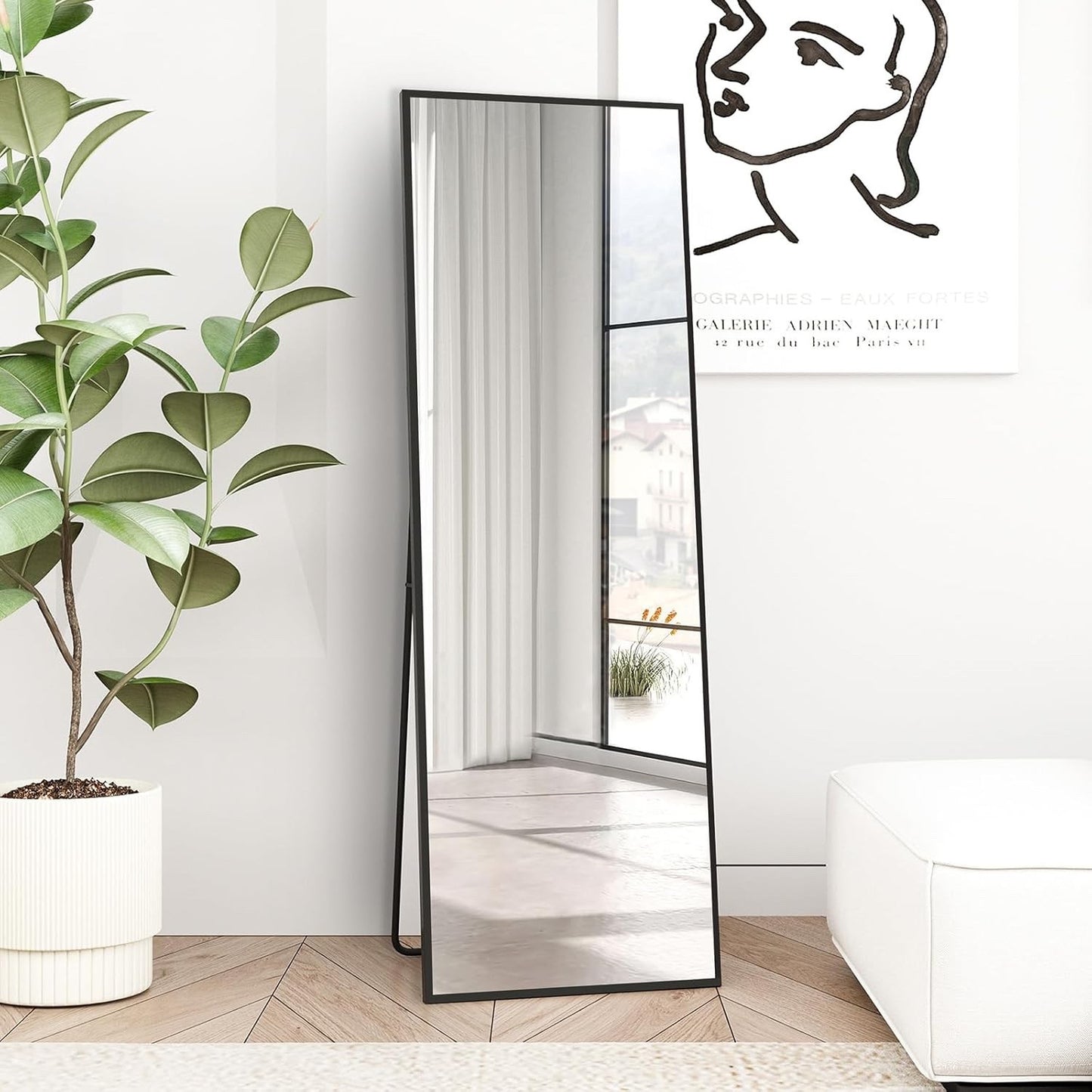 Full Length Floor Mirror 150x50cm Freestanding Leaning Hanging Black Frame Alloy
