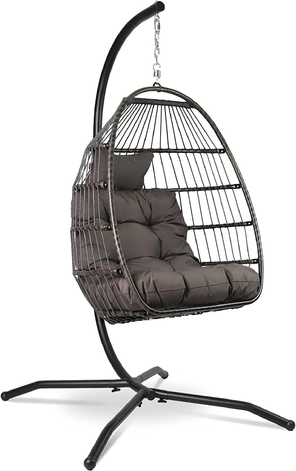 Vita5 Dark Grey Egg Chair Polyrattan Frame Cushion Hanging Indoor Outdoor 150kg