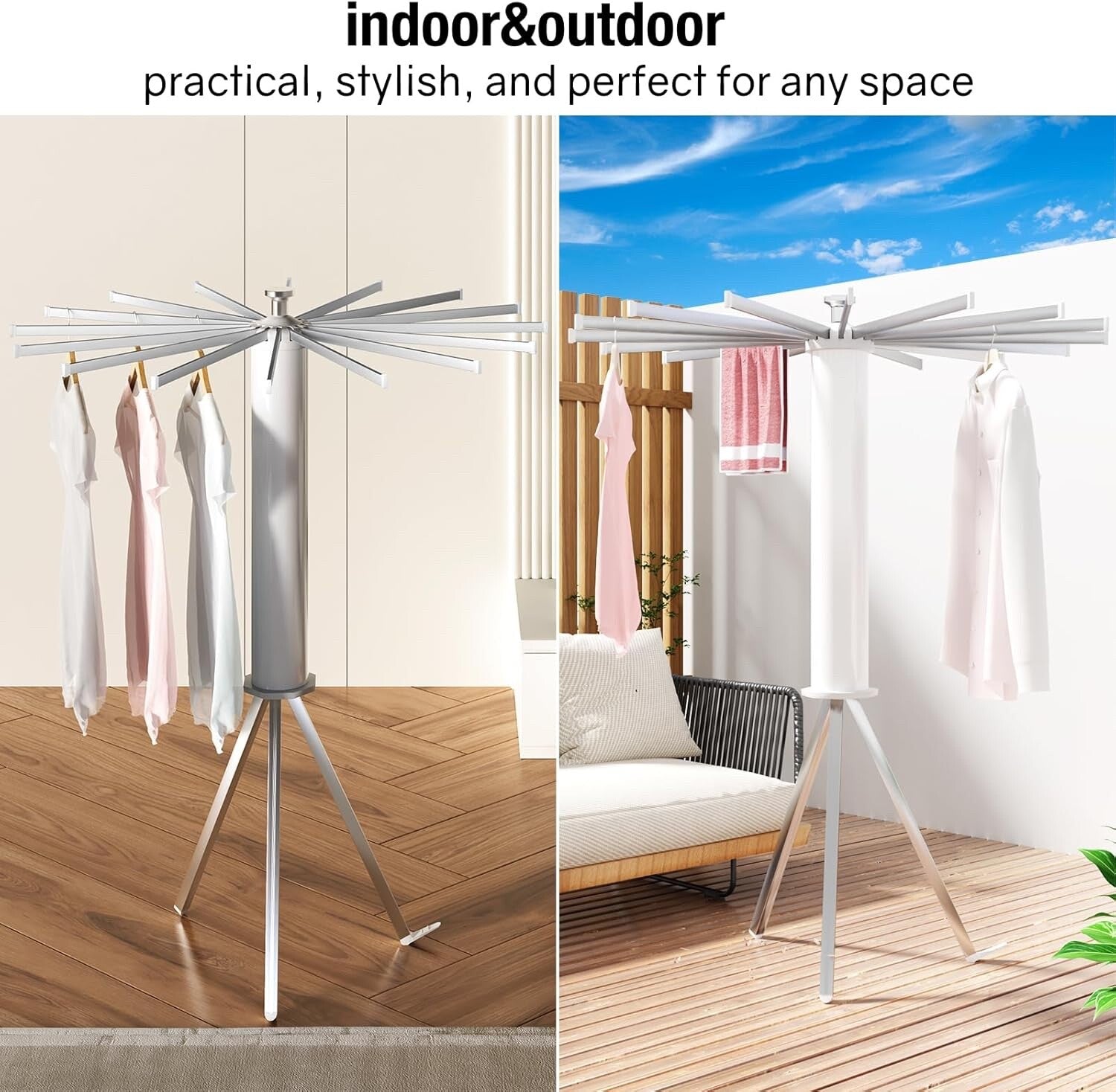 MAXXIVO Foldable Tripod Clothes Drying Rack Versatile Folding Clothes Rack