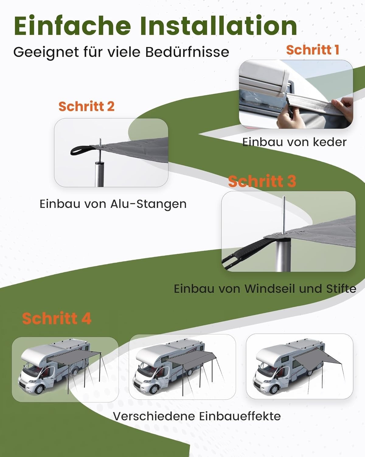 Caravan Awning 300x240cm 420D Polyester Waterproof UV50+ Piping Kit Dark Grey