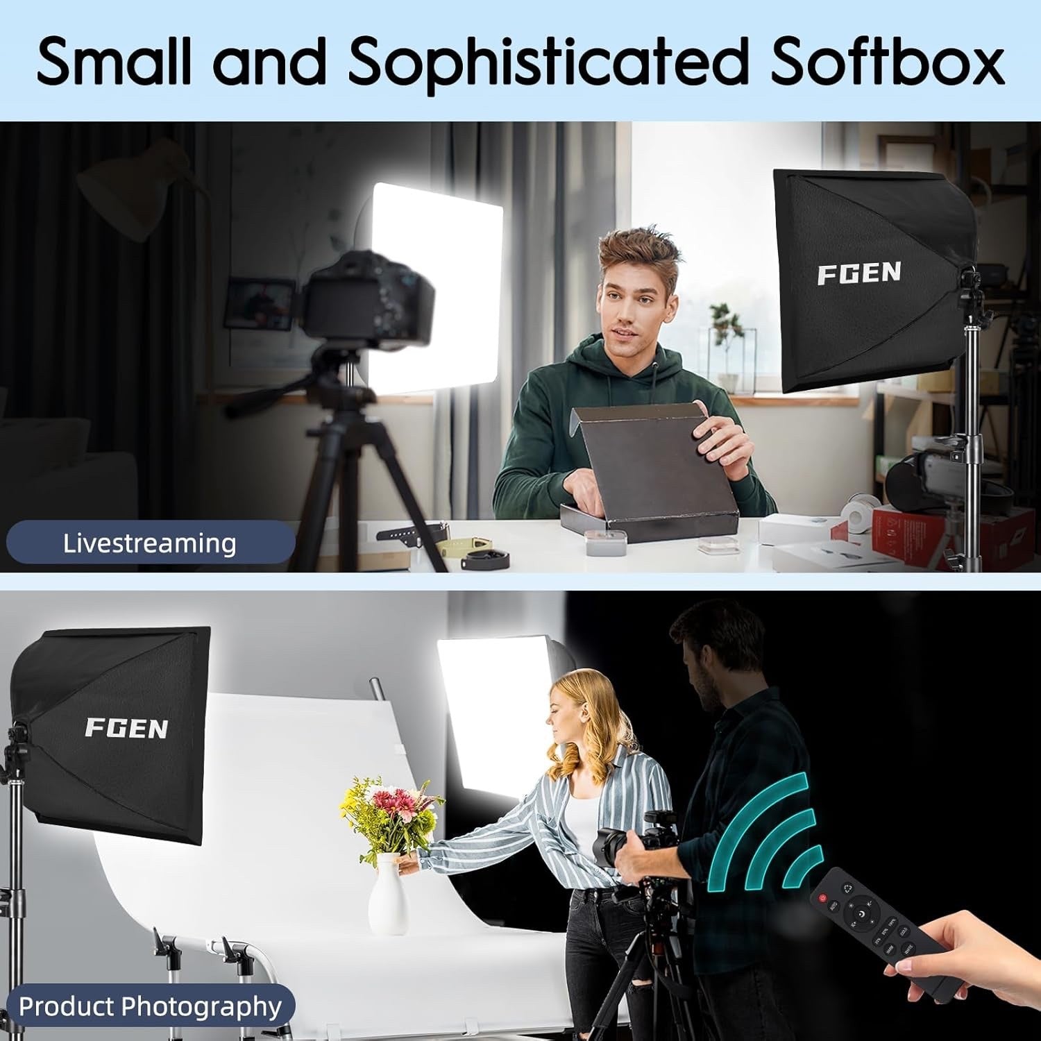 FGen 40x40cm Softbox Lighting Kit 85W Bi-Color LED 300cm Cable Tripod