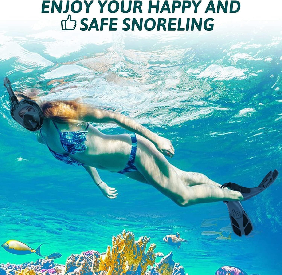 Snorkel Mask Full Face Flippers Set Adults Panoramic Anti Fog Dry Small Medium