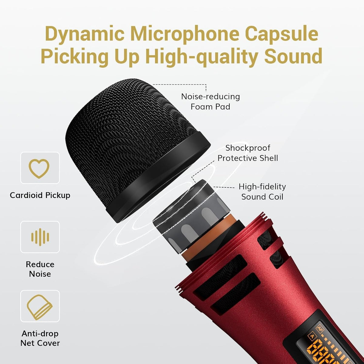 Wireless Microphones UHF Dual Handheld Karaoke Mics Receiver 60m Set Black Red