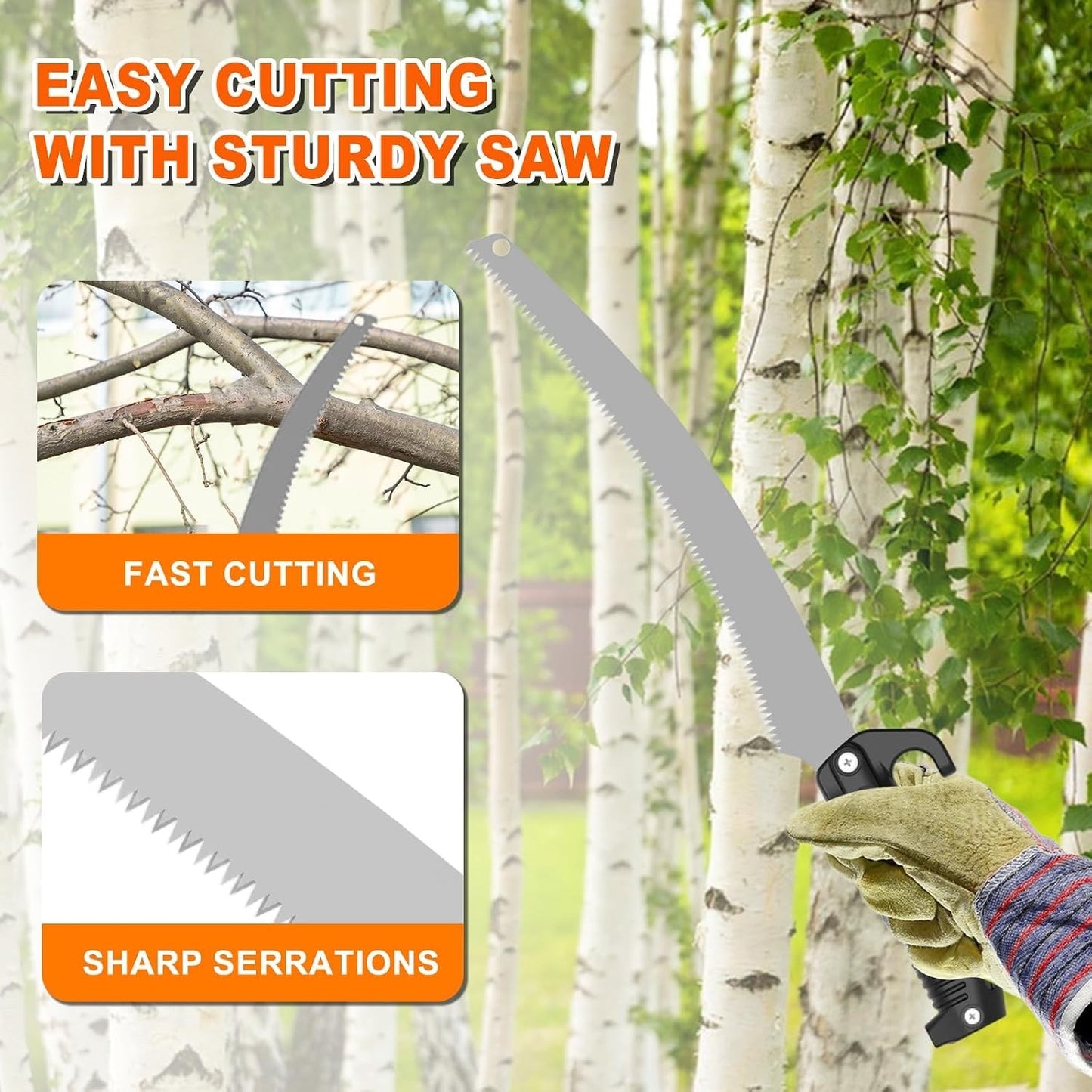 Pole Saw Tree Pruner 20ft Telescopic 26ft Reach Carbon Steel Manual Garden Tool