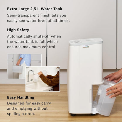 Bosch Dehumidifier Air Dryer 12L Dry 2000 Quiet Portable 2.5L Tank Home White