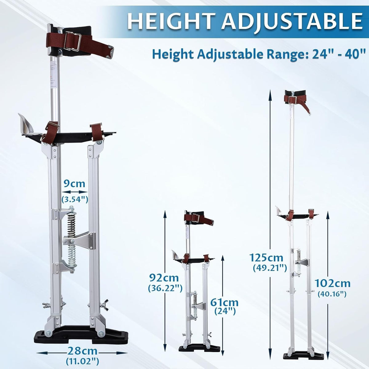 Drywall Stilts Aluminum Adjustable 24-40in Taping Painting Plastering Silver