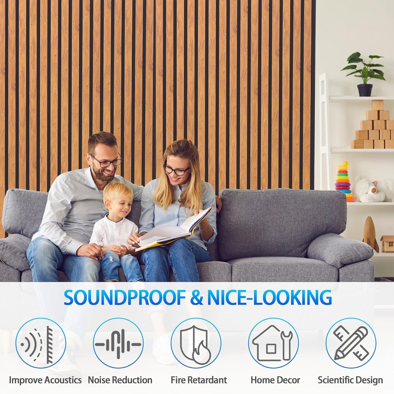 Acoustic Wall Panels 3D Slat Wood Finish Sound Absorbing 2 Pack Walnut