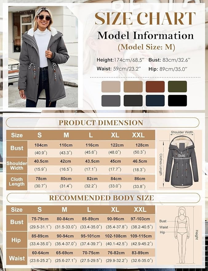 Womens Winter Parka Jacket Fleece Lined Hooded Thermal Coat Grey XXL