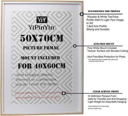 Picture Frame Set 50x70cm 3 Pack Wooden White Mounts 40x60cm Wall Poster Frames
