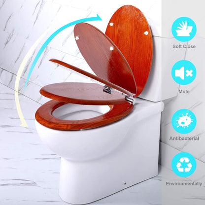 Wooden Toilet Seat Bathroom Soft Close Quick Release Antique Pine Easy Clean