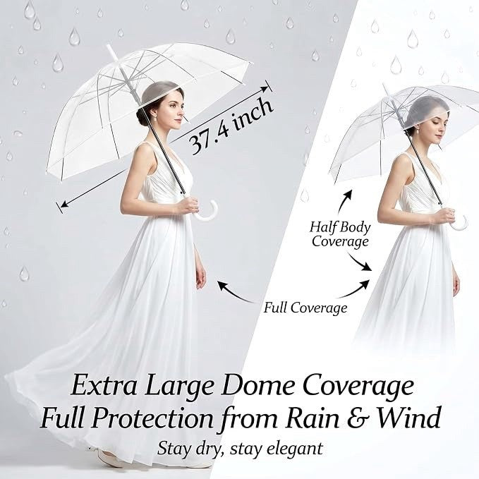 Wedding Umbrellas Clear Dome Transparent 16 Pack 95cm White Handle Bridal Party