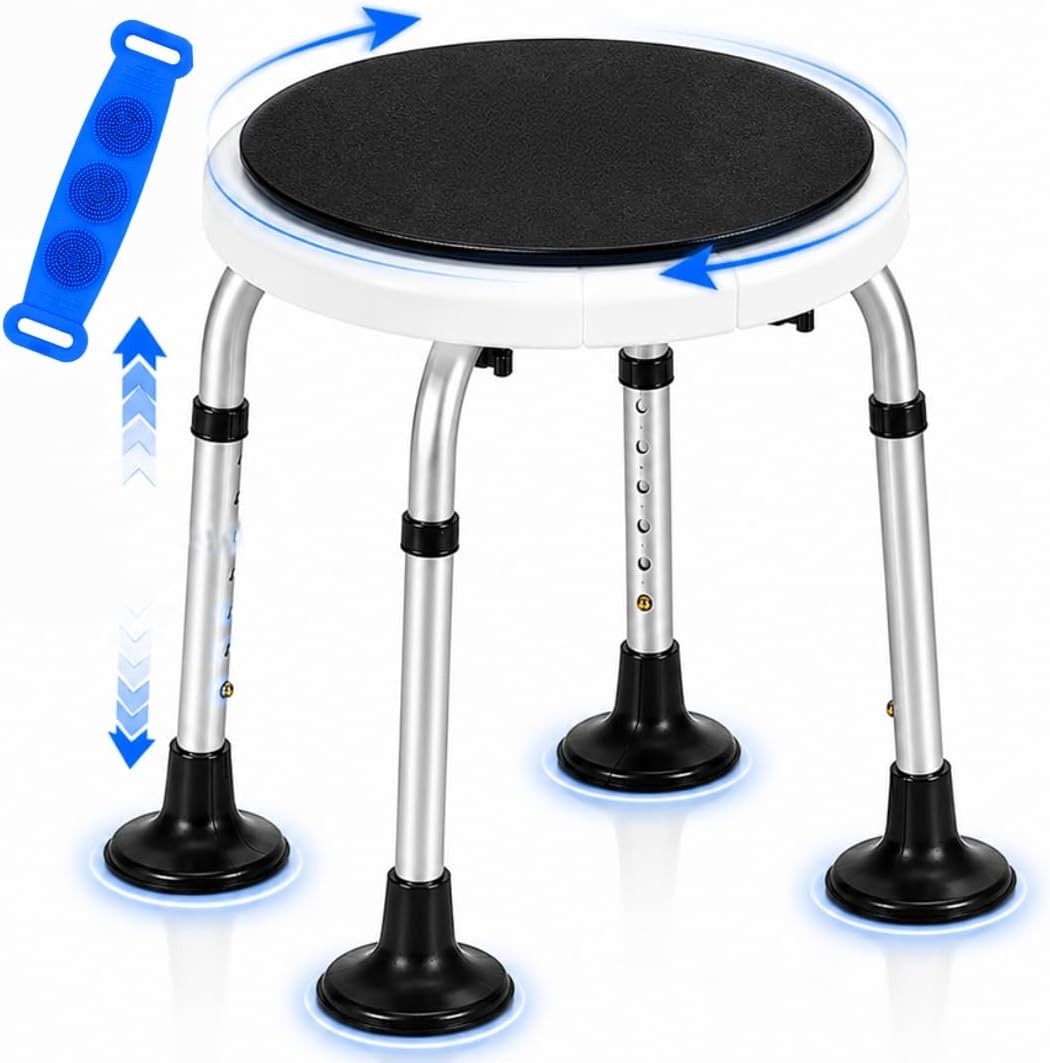 Rotating Shower Stool Bath Seat Adjustable Height 360° Swivel 136kg Non Slip