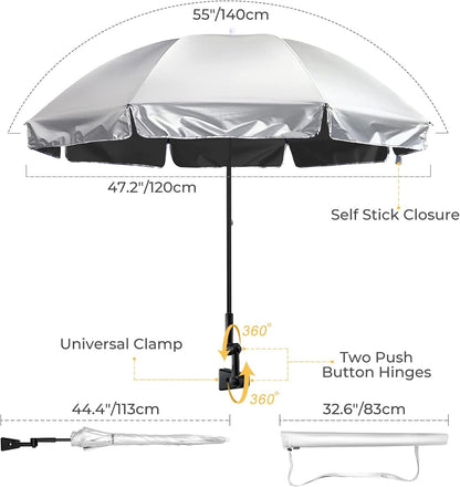 Clamp Umbrella Beach Chair UPF50 Adjustable Shade Stroller Wheelchair Parasol