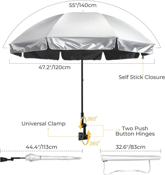 Clamp Umbrella Beach Chair UPF50 Adjustable Shade Stroller Wheelchair Parasol