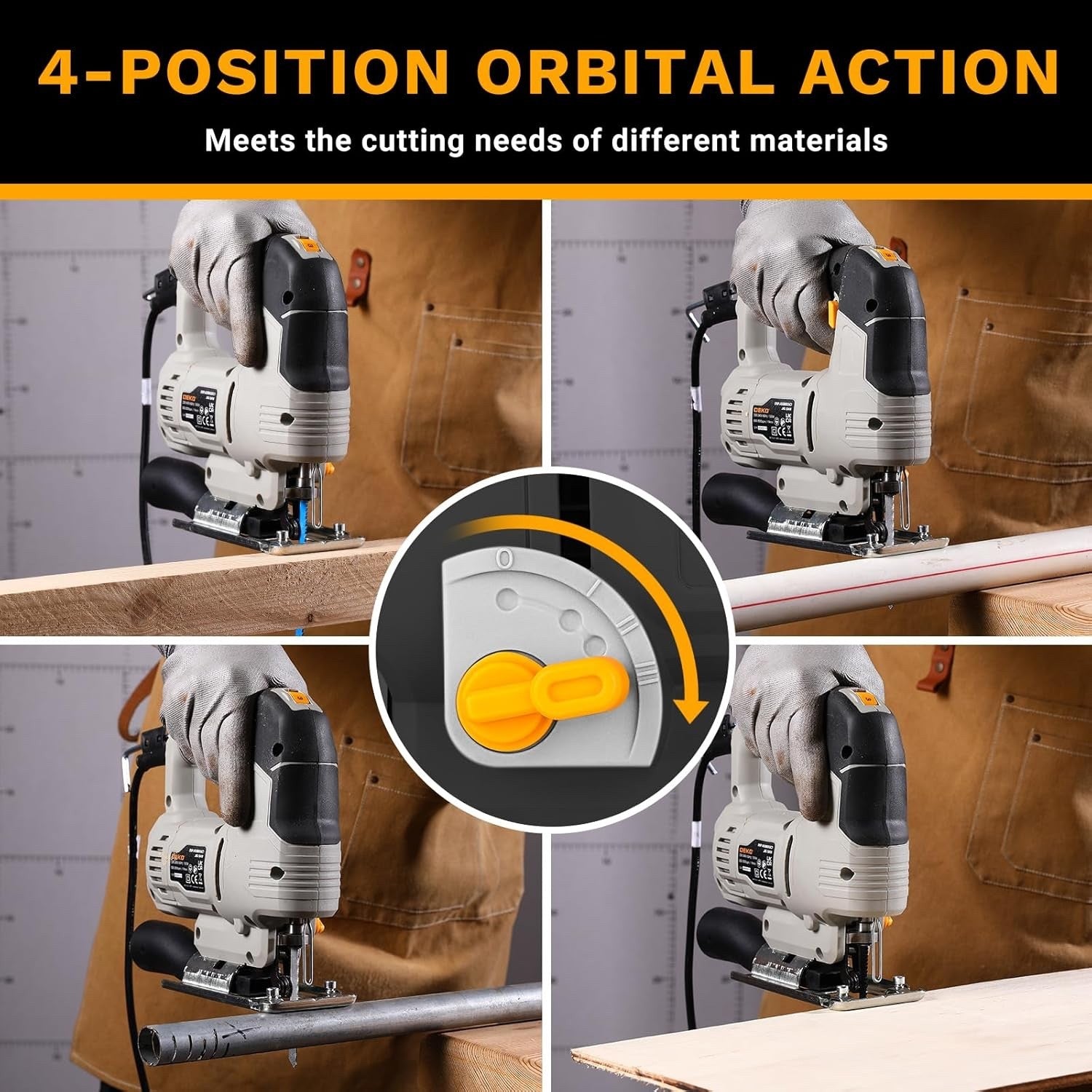 550W Electric Jigsaw 6 Speed 800-3000SPM LED 45° Bevel 8 Blades Wood Metal