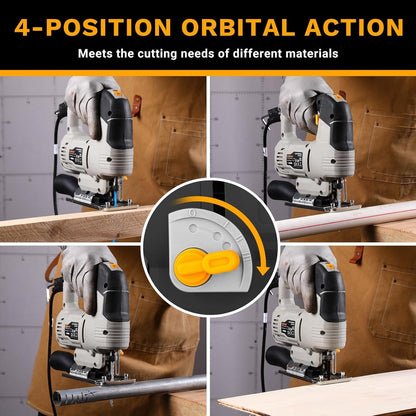 550W Electric Jigsaw 6 Speed 800-3000SPM LED 45° Bevel 8 Blades Wood Metal