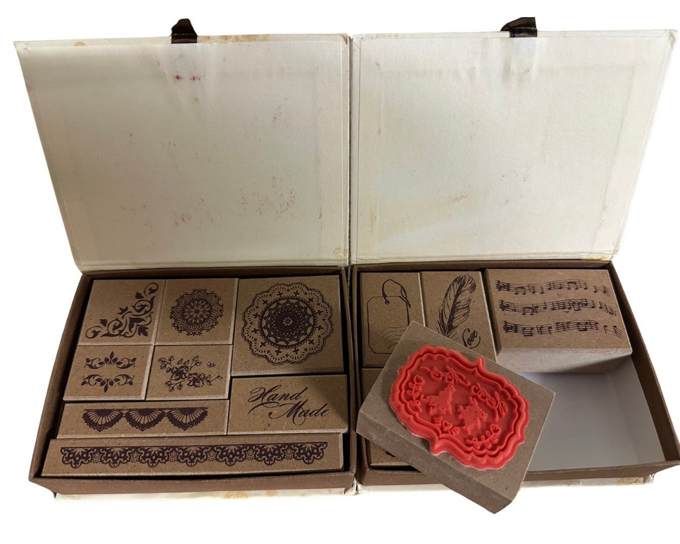MerryTree x2 4pcs Wooden Rubber Stamp Set