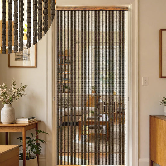 Wood Beaded Door Curtain 90 Strand 90x200cm Dark Brown Room Divider