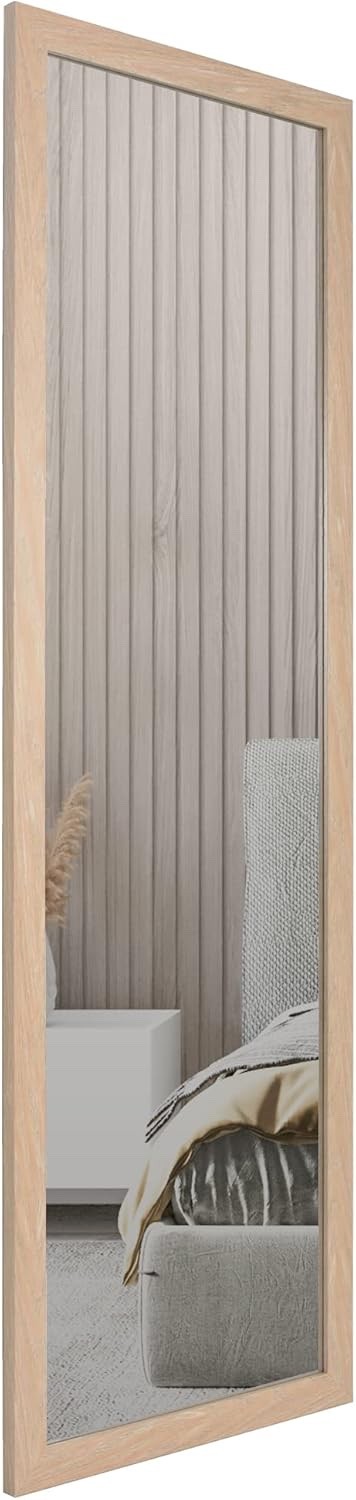 Wooden Wall Mounted Mirror Washed Wood Frame 35x110cm Hallway Bedroom