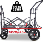 TMZ Folding Wagon Trolley 2 Seats Canopy Collapsible Garden Cart w/ Brake Grey