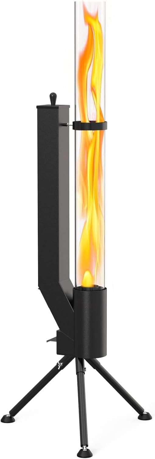Patio Heater Wood Pellet Stove Outdoor Garden Fire Pit Glass Tube 147.5cm Black