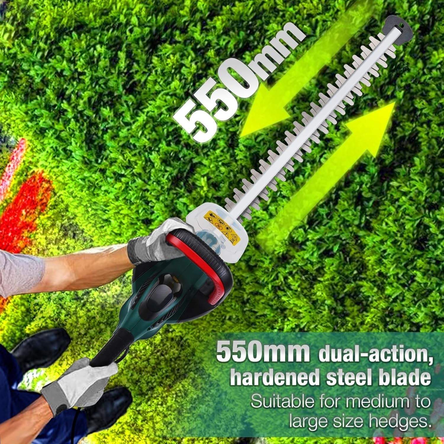 POSENPRO 600W Electric Hedge Trimmer 550mm Blade Corded Garden Cutter 6m Cable