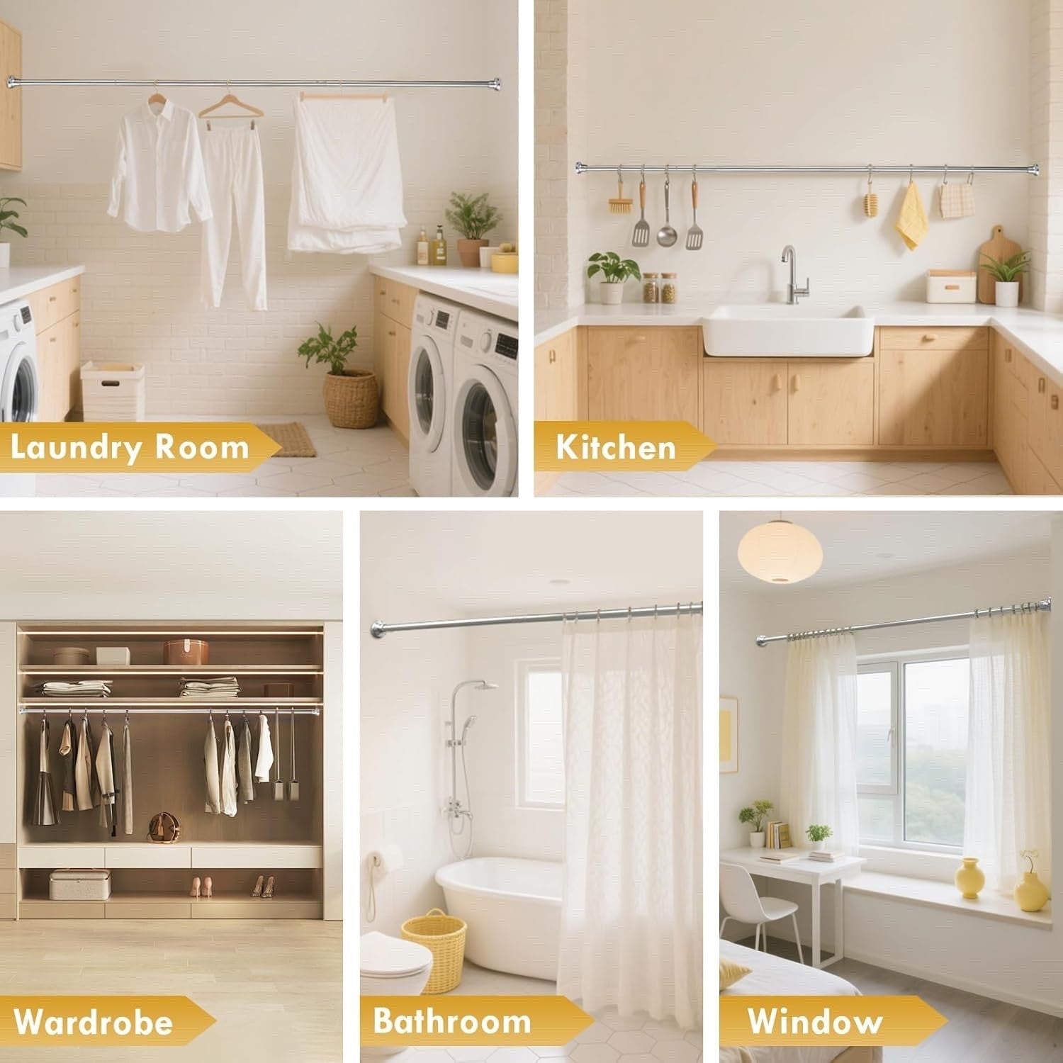 Extendable Shower Curtain Rod White Adjustable Tension Pole No Drill Bathroom
