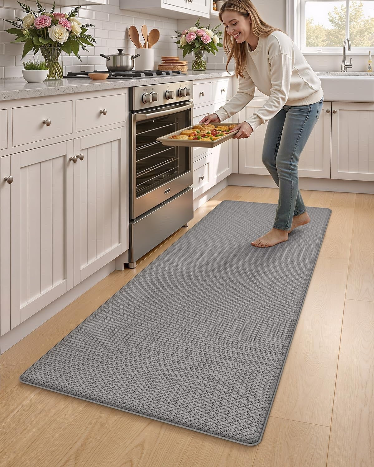 Kitchen Floor Mat Runner Anti Fatigue 60x180cm Grey Non Slip Waterproof PVC
